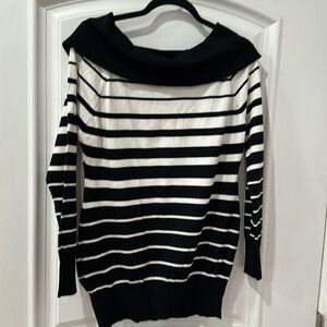 Questions? Black and white stripes light waited knit long sweater size XL